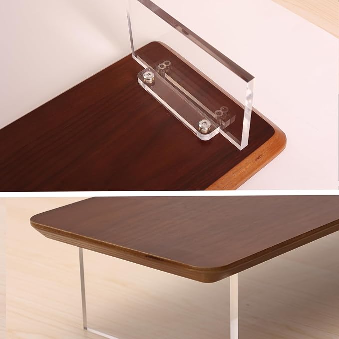 SUIBIAN Elegant Wood & Acrylic Monitor Stand with 15W Wireless Charging – 31.5" Large Desk Riser for Ergonomic View, Desktop Organizer, Laptop & PC | Modern Floating Design(Walnut Wood) - Image 5