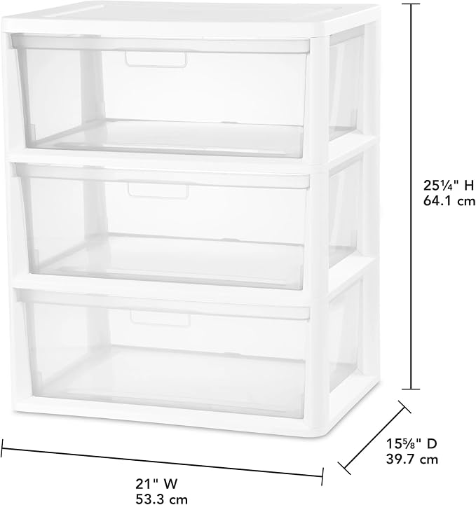 Plastic Drawer Wide Tower Plastic Storage Cart with Clear Pull Out Drawers, Black (White, 3 Drawer Wide Tower Broad) - Image 3