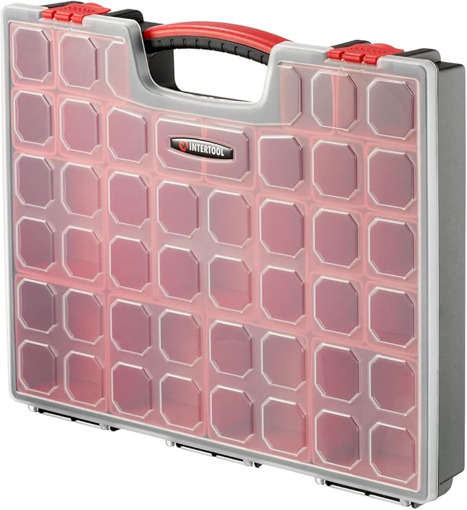 INTERTOOL Hardware Organizer with 24 Removable Bins - Small Parts Storage Tool Box for Nuts, Bolts, Screws, Nails - Portable Handle Transparent Lid with Locks BX08-4033 - Image 7
