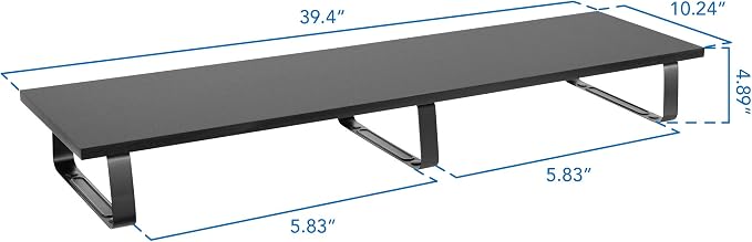 Mount-It! 39" Extra Long Dual Monitor Stand Riser – Ergonomic Desk Organizer for 2 Monitors, Laptop, TV, or Printer – Heavy-Duty Steel & Wood Desktop Shelf with Storage – Supports 44 Lbs – Black - Image 7