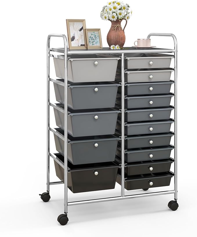 Giantex 15 Drawers Rolling Cart, Classroom Organizers, Storage Cart with Wheels, for Teacher Office Home School Supplies Tool Craft Art Paper by Giantex