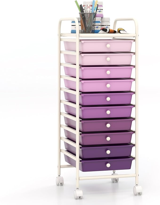 Giantex 10-Drawer Storage Cart w/Universal Wheel, Rolling Cart w/Handle, Home Organizer Storage Unit w/Removable Drawers, Trolley Utility Cart for Kitchen Makeup Living Room Office Play Room by Giantex