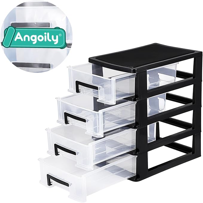Angoily 4 Drawer Desk Organizer, Plastic Home Office Storage Organizer, Makeup Organizer Storage Station Cube, Cosmetics Jewelry Storage Box, 4 Drawer for Bathroom, Desk, Office (8.31x5.98x9.92 Inch) | Transparent Station Cube, Cosmetics Jewelry Storag... - Image 4