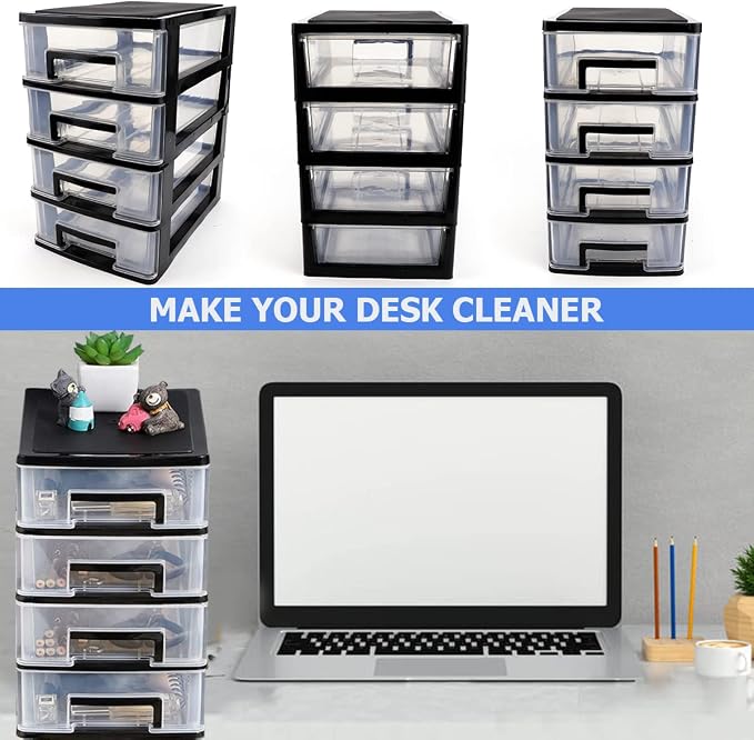 4 Tier Plastic Drawer Organizer Storage Box for Desk, Cosmetics, Jewelry, Office Supplies, Home Organization (8.46" x 5.9" x 9.84") - Image 7