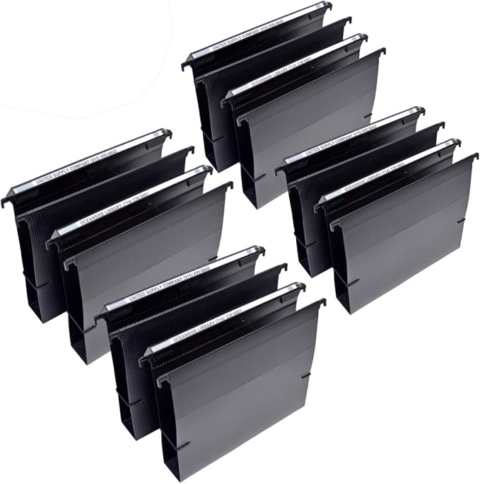 Ultimate Office MagniFile 2" Box-Bottom Hanging File Folders, Set 8 Black | Extra-capacity letter size + bungee for bulky files. 11" Magnified Lens DOUBLES The Size of File Titles to FIND FILES FAST. by UltimateOffice