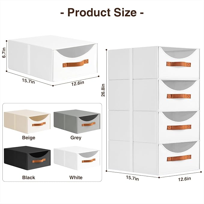 Stackable Storage Drawers - Large Collapsible Storage Bins with Drawers, 6 Pack Closet Shelf Organizer Basket, Fabric Pull Out Organizer for Bedroom, Living Room, Dorm, White - Image 3