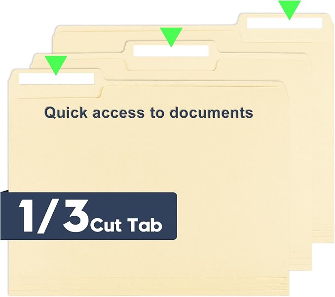 Manila File Folders, 150 Pack Bulk, Letter Size 8.5" x 11", 1/3 Cut Tabs in Assorted Positions, Includes Blank Labels, Sturdy Paper Stock for Office Business School Home Use,Manila - Image 3