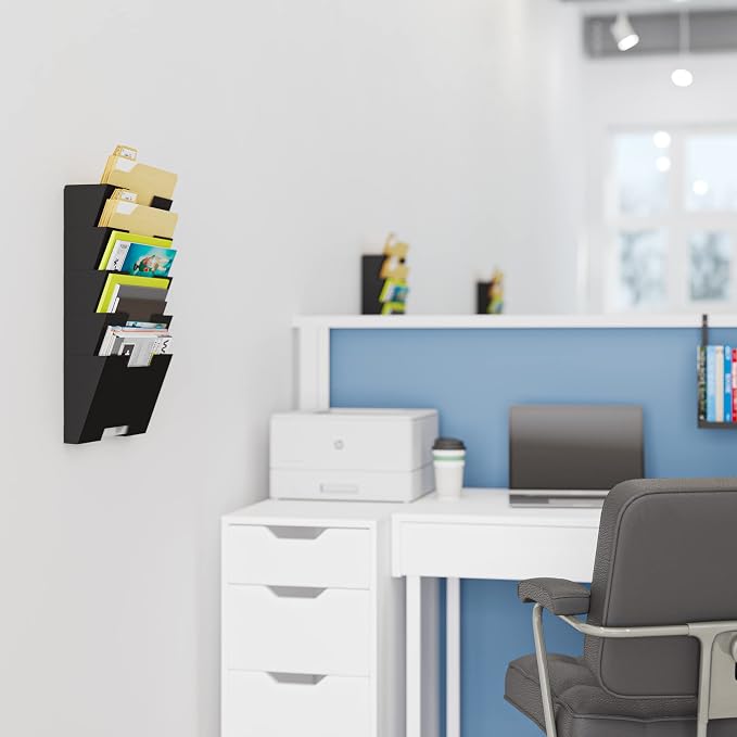 Wallniture Lisbon Wall Mounted File Holder Organizer, 5-Tier Metal Office Organization and Storage Rack, Wall Mount File Holder, Magazine Holder and Office Decor, Black - Image 4