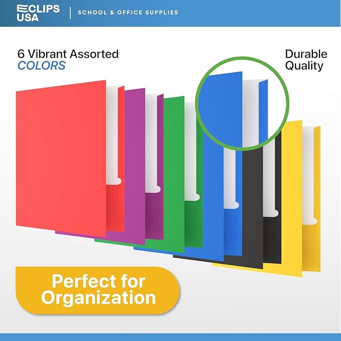 Folders with Pockets 2 Pocket Folders Bulk Holds 100 Sheets (50 Sheets Per Pocket) Assorted Colors Office School (200 Pack) - Image 3