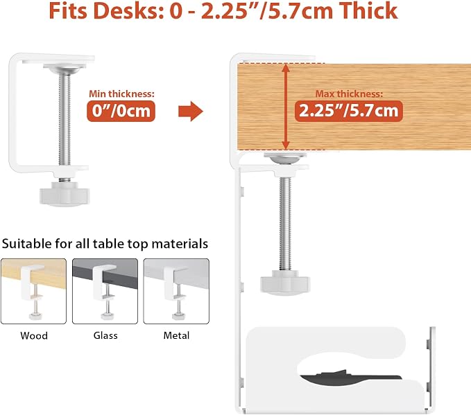 Univivi Under Desk Cable Management Tray, Cable Management, 48 inch, White | Durable Steel Material, Cord Organizer with No-Drill C-Clamp and Screw Mount, Effortless Wire Management for Office/Home - Image 7