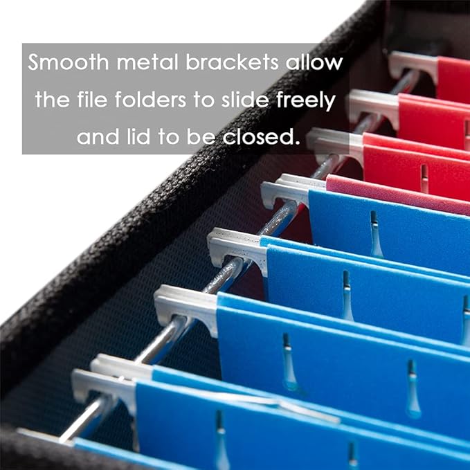 File Organizer Box - Set of 4 Collapsible Decorative Linen Filing Storage Hanging File Folders with Lids Office Cabinet Letter Size Black (14x9.3x10.8 inch) - Image 4