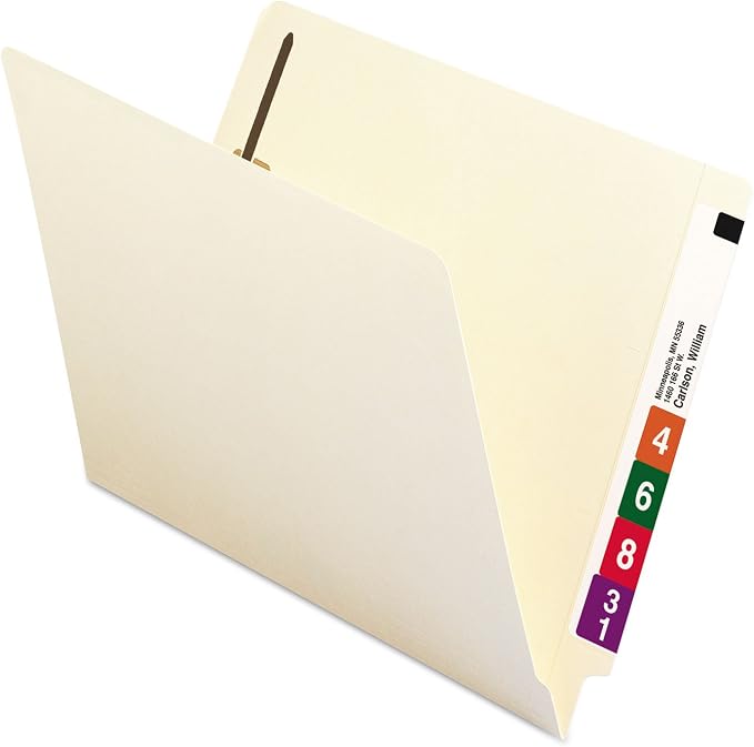 Smead 100% Recycled End Tab Fastener File Folder, Shelf-Master Reinforced Straight-Cut Tab, 2 Fasteners, Letter Size, Manila, 50 per Box (34160) - Image 3