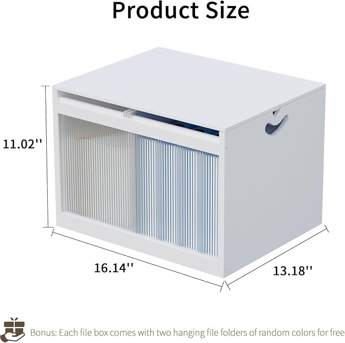Bamboo Hanging File Organizer, Desktop File Box with Lids, 2 Pack, White | Removable Lid, Clear Acrylic Side Panels, 4 Hanging Folders Included, Helps Reduce Dust, Letter & Legal Size, Easy Assembly - Image 2