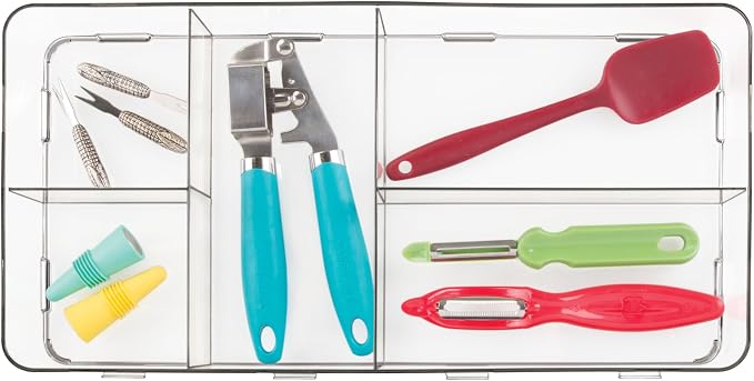 iDesign Interlocking 5-Section Drawer Organizer, Clear | For Kitchen, For Bathroom, For Desk Drawers by iDesign