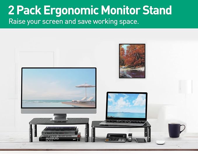 Zimilar 2 Pack Height Adjustable Monitor Stand Riser with Unique Star Mesh Design - Image 7