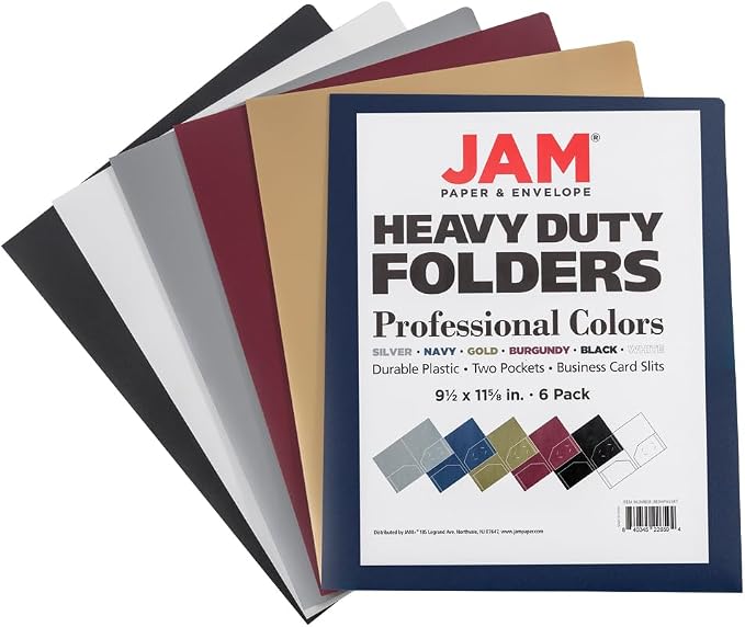 JAM PAPER Heavy Duty Plastic 2 Pocket Extra Tough School Folders - Assorted Professional Colors - 6/Pack - Image 7