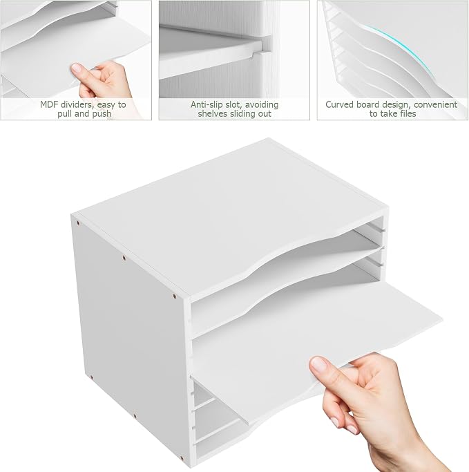 Bamjoy Bamboo 5 Tier Desktop Organizer, Paper Organizer Mail Sorter, File Holder Letter Document Storage with Adjustable Shelves for School Home Office, White - Image 8