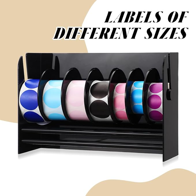 Qilery Adjustable Label Dispenser Acrylic Roll Sticker Dispenser Sticker Holder Organizer Label Stand for Holding Office Home Journal Business Use(7 Disks Black) - Image 5