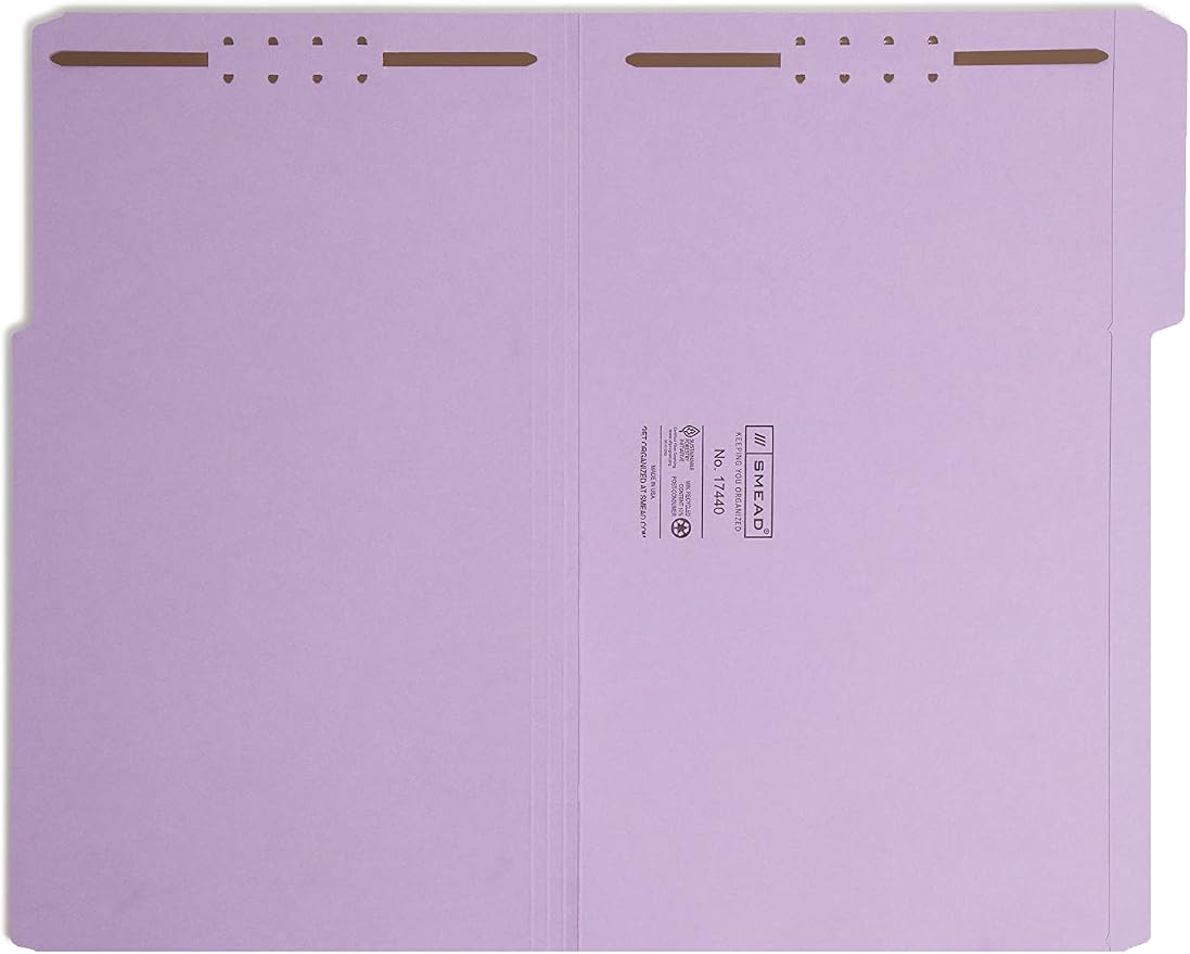 Smead Fastener File Folder, 2 Fasteners, Reinforced 1/3-Cut Tab, Legal Size, Lavender, 50 per Box (17440) (Pack of 1) - Image 2