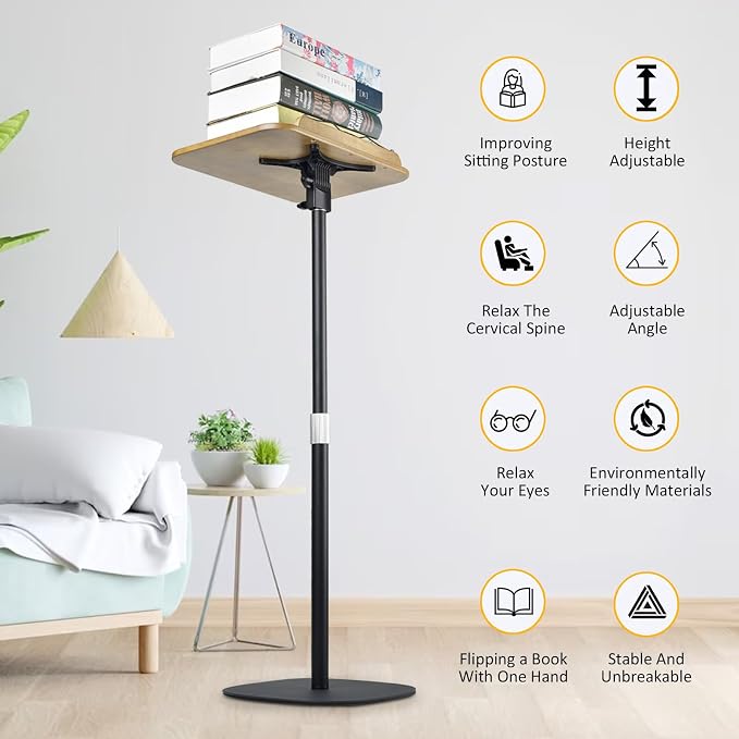 Book Stand for Reading, 4-in-1 Music Stand for Sheet Mmusic, Book Holders for Reading Hands Free, Projector Stand with 180° Rotation Height Adjustable Book Holder Stand for Cookbooks, Laptop - Image 2
