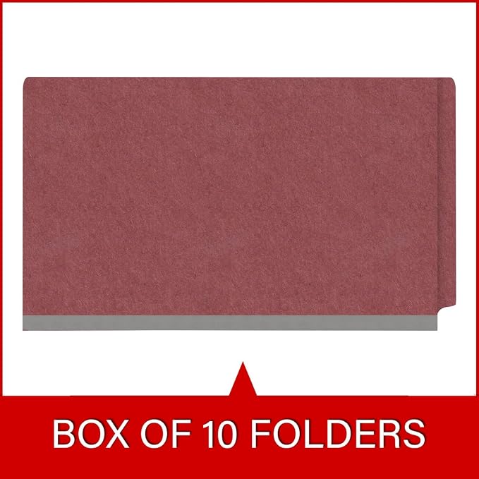 Ecom Folders End Tab Pressboard Classification Folders | Legal Size 25 Pt Type III Stock with 3 Dividers & 3" Tyvek Expansion | 2 Fasteners Pos 1 & 3 for Medical & Office Docs | Dark Red, Box of 10 - Image 6