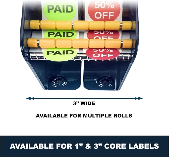 MDJ by Excell Manual Metal Label Sticker Dispenser with 4 Suction Cups Base for Tabletop, Adjustable Holder for Multiple Rolls for Office, Home, Warehouse, Easy Peel Off, Fits up to 3" Wide Labels - Image 5