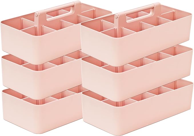 -Large Portable Caddy, DIY Dividers, 8 Compartments, Basket with Handle Storage Organizer Modern Made in USA (6 PACK, Indie Pink) - Image 8