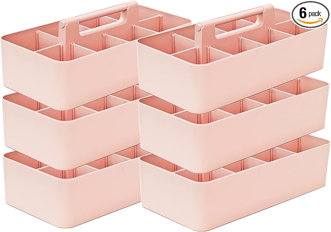 -Large Portable Caddy, DIY Dividers, 8 Compartments, Basket with Handle Storage Organizer Modern Made in USA (6 PACK, Indie Pink) by EnjoyOrganizer