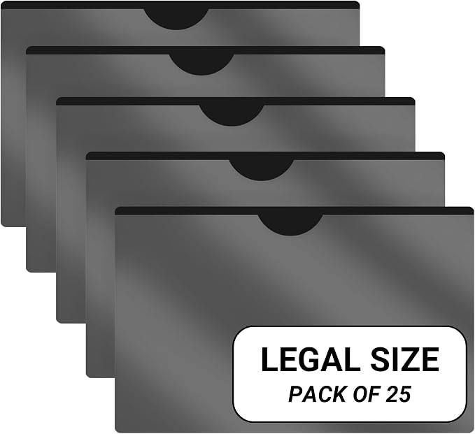 Doctor Stuff- 25 Pack, Vinyl Plastic Pocket File Folders Closed Sides, Legal Size, Clear Front Top Loading Job Jacket, Documents Holder for Office, High School and Medical Files, Black by DoctorStuff