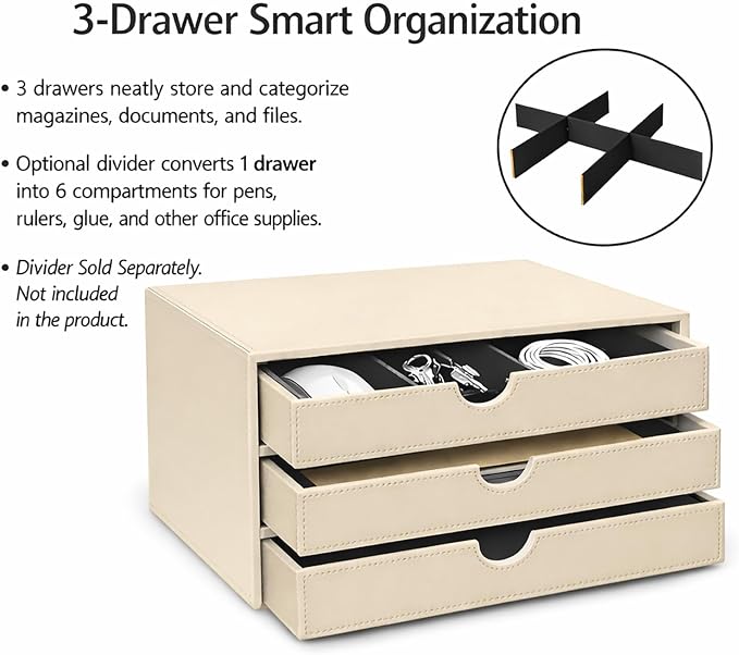 UnionBasic Document Organizer, 3-Drawer File Cabinet Document Storage Box, Office Desktop Filing Organizer, Seashell | Document Storage Box, Office Desktop Filing Organizer - Image 4