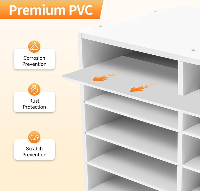 12 Compartment Adjustable Desktop Literature Organizer Mail Sorter White | Thickened PVC Construction, 110Lbs Load Capacity, Removable Dividers, Easy Assembly, Heavy-Duty Top Panel for Office School - Image 4