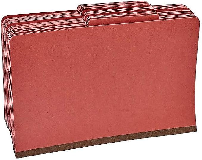 Staples 60% Recycled Pressboard Classification Folder, 2-Dividers, 2.5" Expansion, Legal Size, Brick Red, 20/Box - Image 3