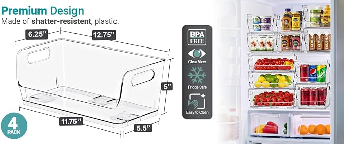 Sorbus Stackable Storage Bins Open Front, Clear Stackable Storage Bins, Pantry Bins for Storage and Organization, Acrylic Stackable Bins for Kitchen, Clear Pantry Organizer Bins (Small Wide 4 Pack) - Image 8