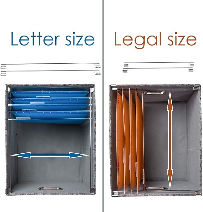 File Organizer Box - Set of 1 Collapsible Decorative Linen Filing Storage Hanging File Folders with Lids Office Cabinet Letter/Legal Size Black (17x14x11.2 inch) - Image 5