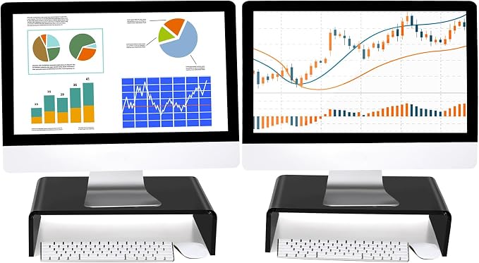 Jetec 2 Pcs Acrylic Monitor Stand Desktop Video Acrylic Monitor Riser Desk Shelf Computer Stand for Laptop TV Computer Screen Desk Organizer Teacher's Day Supplies (Black, 16 x 8 x 3 Inch) by Jetec