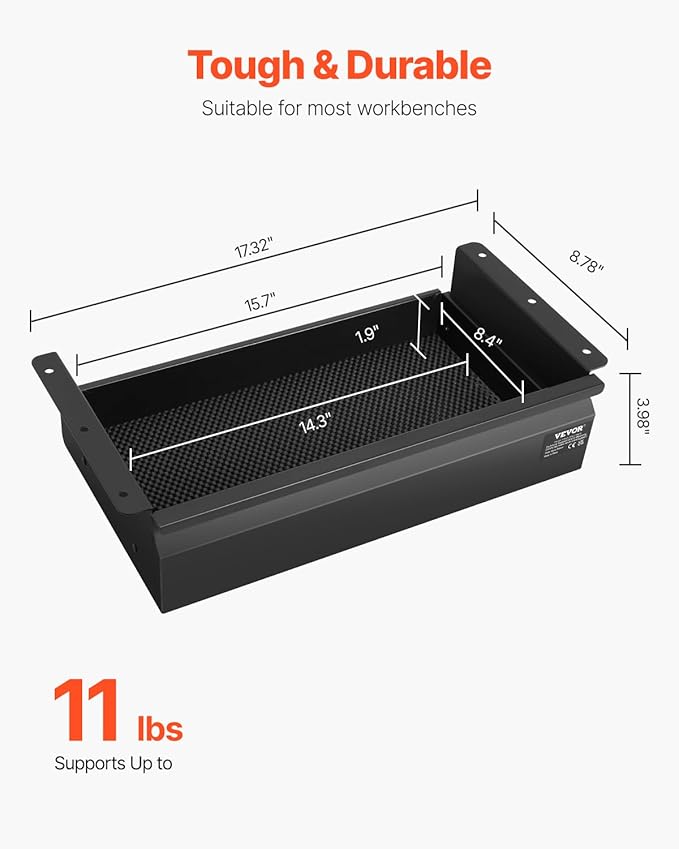 VEVOR Under Desk Double Stacked Lockable Slide Out Drawer, 13 inch Lockable Under Table Pull-out Drawer Attachment for Sit Stand Workstation, Secure Under Desk Storage Organizer, Black - Image 2
