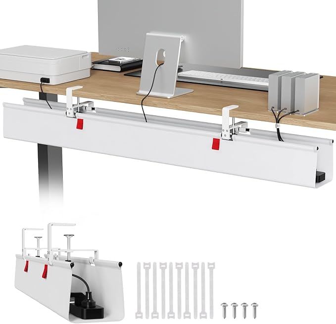 Univivi No Drill Under Desk Cable Management Tray, 48 inch Cable Management | Clamp/Screw Mount Desk Cable Organizer, Premium Fabric Cable Management Tray, Large Capacity Cord Management for Office, Home by Univivi