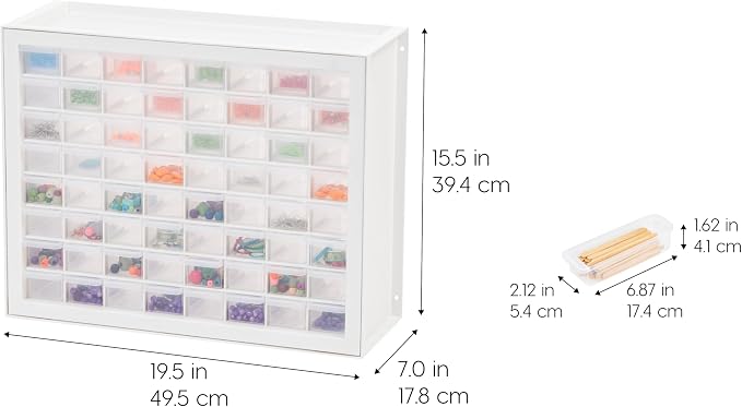 IRIS USA 64-Drawer Screw Organizer, Hardware Storage, Made in USA, White | Wall mountable, Stackable, Art & Craft Supplies, Beads, Gem Stones, Building Bricks, Garage Tool Storage - Image 3