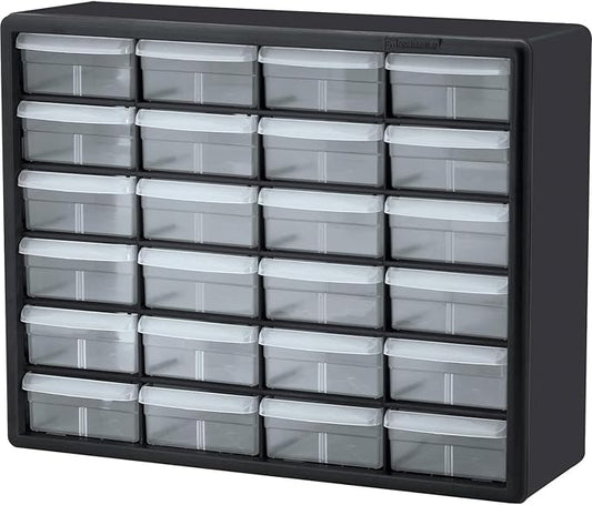 Akro-Mils 24-Drawer Plastic Storage Cabinet, 20" W x 6" D x 16" H, Black | Plastic Cabinet w/ Drawers for Garage Organization, Beads, Building Bricks Storage, Teacher Toolbox, Makeup Organizer, 10124 by Akro-Mils