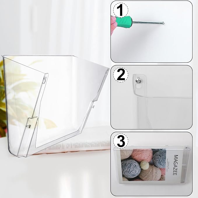 Tenceur 12 Pcs Plastic Single Pocket Wall Mount File Holder with Double Sided Adhesive Tape and Screws Wall File Hanging Folder Letter Paper Mail Organizer for Office Home Classroom (Clear) - Image 3