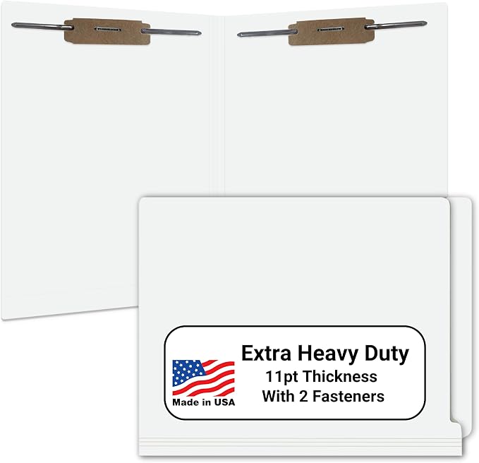 White File Folders, USA Made, Doctor Stuff, Two 2" Bonded Fasteners, Durable 11pt, Reinforced End Tab File Folders with 2 Prongs, Colored Medical Charts and Patient Chart, Box of 50 by DoctorStuff