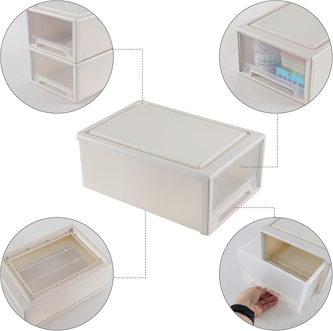 4-Pack Stackable Desktop Storage Drawer Organizer, 12-Quart | Clear Plastic Bins with Pull-Out Drawers, Stackable Containers for Cabinet, Desk, Shelf, Cupboard, or Dresser Organization - Image 4