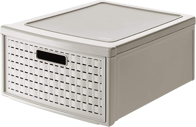 Rotho, Country, Drawer box 19.2 l in rattan-look, Plastic (PP) BPA-free, cappuccino, groß/19,2l (45,0 x 34,0 x 20,0 cm) | Large 45x34x20 cm stackable organizer for bathroom & kitchen, washable BPA-free PP material, made in Switzerland by Rotho