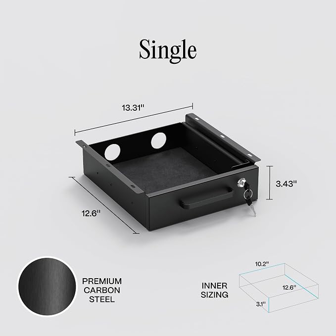 Under Desk Drawer Slide-Out – Lockable Metal Storage Drawer with Cable Management for Office & Home (Single, Non-Bracketed) - Image 2