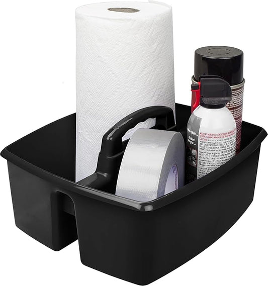 Storex 2-Compartment Large Cleaning Caddy – Multipurpose Supply Organizer with Handle - Black, 1-Pack (00973A06C) by Storex