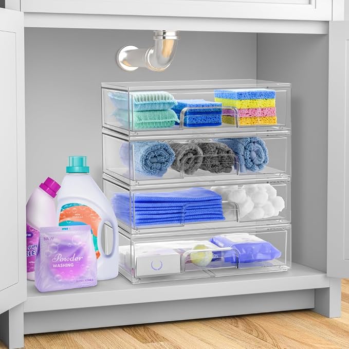 Sorbus Acrylic Storage Containers - 2 Pack, Stackable Storage Bins Set for Bathroom Organization - Clear Acrylic Drawer Organizers - Makeup Case Pull-Out Drawers (12.1’’ Wide) - Image 2