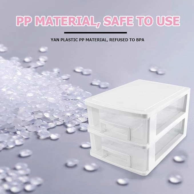 Plastic Desk Organizer,Desk Storage Box with 2 Drawers,Cosmetics Jewelry Storage Box Multifunction Storage Rack for Office School Home（White） - Image 5