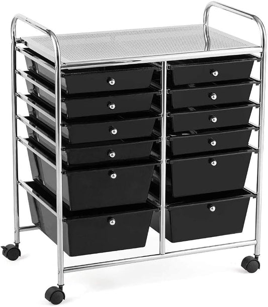 Moccha 12-Drawer Rolling Storage Cart - Utility Cart on Wheels with Lockable Casters for Craft Art Supply Paper Salon, Mobile Drawer Carts for Classroom Teacher School Office by LDAILY
