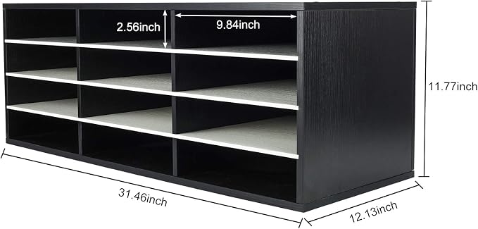 Mail Sorter, Wood Countertop Literature Organizer, Student Mailbox for Classroom, Desktop Bill Paper Organizer for Office Home School, 12 Compartments, Black & White - Image 5