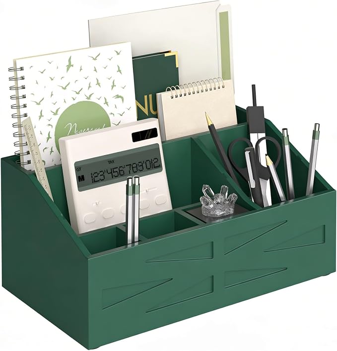 Wood Mail Organizer Countertop,Farmhouse Desk and Kitchen Countertop Storage, Letter Sorter, Desk Mail and Bill Organizer, Desktop File and Paper Holder (Green) by BELOVALE